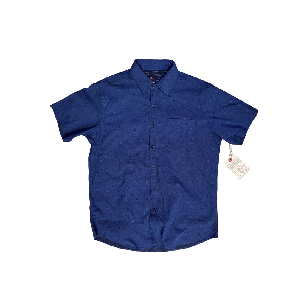 Rugby University Mens Navy Blue Micro Print Short Sleeve Button Down Shirt LRG